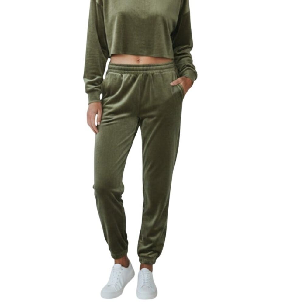 ARAMINTA JAMES Velour Trackiepant Women 8/S Khaki Stylish Travel Loungewear NWT